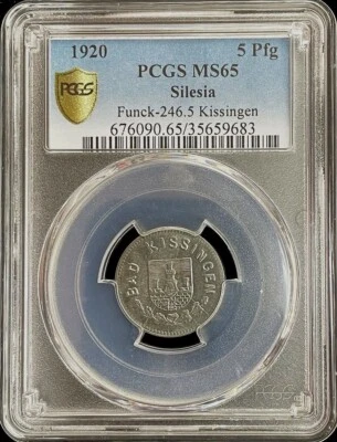 1920 GERMANY CITY OF BAD KISSINGEN BAVARIA 5 PFENNIG CITY ARMS COIN PCGS MS 65 - Image 1 of 2
