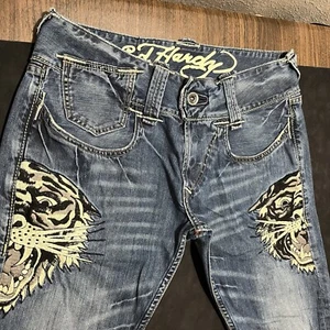 Ed Hardy Jeans Vintage Y2K Japan Tiger Dragon Denim Baggy 36 Embroidery - Picture 1 of 18
