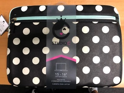 Studio C Macbook Pro Air Laptop Sleeve Case up to 16" Poka Dot Black/Mint/White  - Image 1 of 2