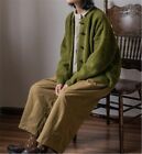 Jesień Damski Retro Sweter z długim rękawem Dzianinowy Top Płaszcz Kardigan Zielona Moda