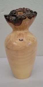 Larry Hasiak Hand Turned Maple Burl Wood Bud Vase W/ Live Edge! SIGNED! - Picture 1 of 13