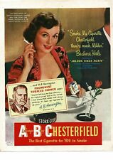 1950 CHESTERFIELD Cigarettes ABC BARBARA HALE, H.B. Harrington Vintage Ad