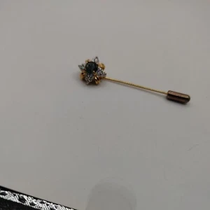 Vintage Stick/Pin goldfarbene klare & türkisfarbene Kristalle exquisit - Bild 1 von 5