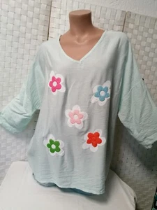 italy blusa maglia 44 46 48 onesize chiaro menta nuova FIORI primavera estate - Foto 1 di 9