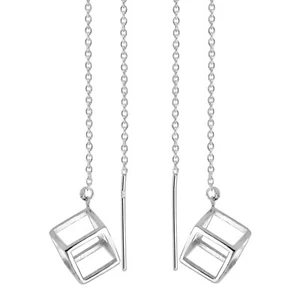 Pendientes colgantes únicos de plata esterlina abiertos de cubo 3D deslizantes a través - Imagen 1 de 5