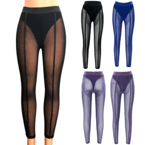 Women High Waist Stretchy See-through Leggings Mesh Patchwork Workout Yoga Pants - Picture 1 of 32