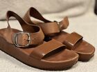 FlipFlop Brand Leather Women?s Buckle Sandals Brown Size 8