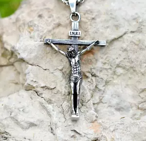 LARGE CRUCIFIX CROSS FAITH PRAY Pendant On 24" 925 Sterling Silver Necklace Men - Picture 1 of 11