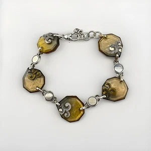 Brighton Shell Silver Plated Lightweight Links Resin Faceted 7.25” Bracelet - Picture 1 of 7