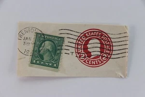 George Washington 1c 2c red SOTN Trenton 1918 green Cut Square stamp 452on U429c - Picture 1 of 2
