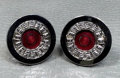 Contemporary Red Enamel Cog in The Wheel White Gold Plated Cuff Links - Image 1 of 3