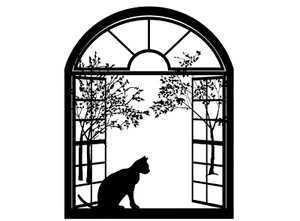 Calcomanías de vidrio fundido negras de 4" con ventana arqueada para gato 2 piezas - Imagen 1 de 1