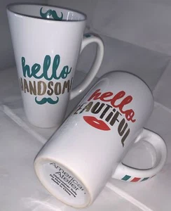 American Atelier 6 große ""Hello Beautiful"" & ""Hello Handsome"" Kaffeetassen 16oz - Bild 1 von 9
