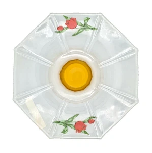 Vintage 1930's Satin Glass Cake Stand w/Yellow Center & Hand-Painted Red Tulips - Picture 1 of 9