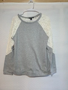 Forever 21 Small S grau elfenbein Spitze hinten Langarm Sweatshirt Look - Bild 1 von 15