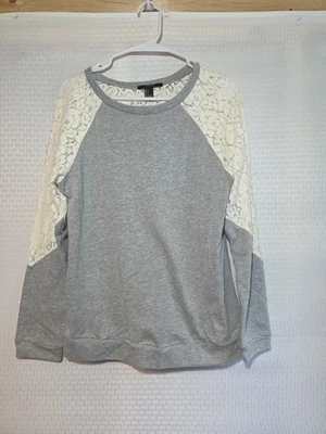 Forever 21 маленький S серый слоновой кости кружева назад длинные рукава толстовка вид - Изображение 1 из 4