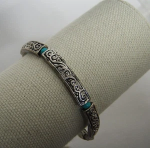 Vintage Stil Antik Silber Ton Filigran Western Türkis Perlen Stretch Armband - Bild 1 von 6