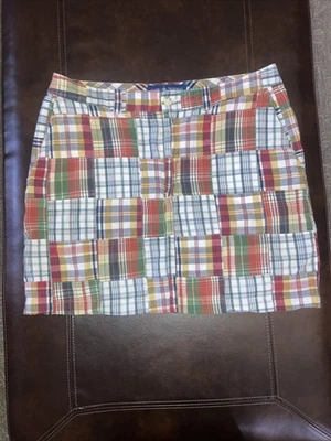 Saia xadrez Cape Madras Cape Elizabeth Maine patchwork 100% algodão feminina tamanho 8 - Imagem 1 de 3
