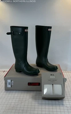 Botas de Lluvia Para Mujer Hunter Originales Altas Verdes Talla 9 + Calcetines Bota Polar Crema Foto 1 de 4