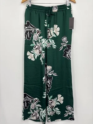 Pantalón Rafaella Floral Pull On Pierna Ancha Verde Brillante Negro Talla Mediana NUEVO Foto 1 de 4