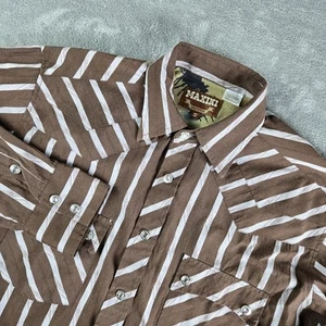 Maxini Shirt Mens Small Brown Striped Snap Button Long Sleeve Western Cowboy - Picture 1 of 12