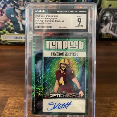 Cameron Skattebo CS1 2025 Hoja Optichrome Tempest Auto Verde 6/6-CGC 9/¡Auto 10!! Foto 1 de 4