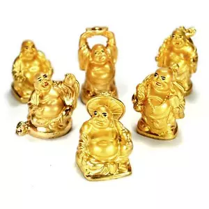 JUEGO DE 6 ESTATUAS DORADAS DE BUDA FELIZ 2" Color Dorado Hotei Fat Laughing Resin Lote - Imagen 1 de 9