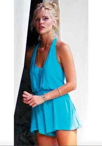 Nwt L Raum Indian Sommer Blau Neckholder Strand Romper Badeanzug Bedeckung Damen - Picture 1 of 4