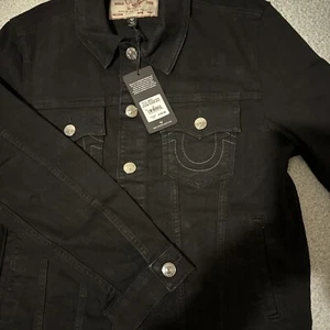 True Religion Trucker Denim Jeansjacke Herren Größe Medium Schwarz Rinse Neu mit Etikett - Bild 1 von 4