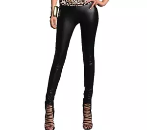 New Ladies Shiny Wet Look Black Leather Full Ankle Length Leggings UK 8-26 - Picture 1 of 2