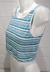 AEROPOSTALE Wmn's/Jr's White/Teal Stripe Round Neck Cropped Tank Top size L NWT - Picture 1 of 7