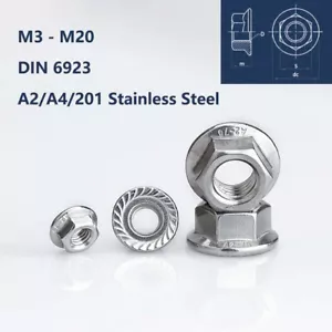 Flanged Nuts Serrated A2 Stainless Steel Hex M3 M4 M5 M6 M8 M10 - M20 DIN 6923 - Bild 1 von 31