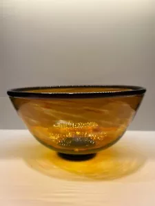 Beautiful Art Glass BOWL Hand Blown Tortoise Effect Signed 9" Diameter - Picture 1 of 5