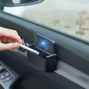 Black Portable Automotive Smokeless Ashtray Cigarette Holder W/ Blue LED Light - Bild 1 von 7
