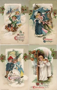 SCHÖNER KOMPLETTER SATZ VON 4 WINSCH WEIHNACHTSPOSTKARTEN, COPYRIGHT 1911. - Bild 1 von 2