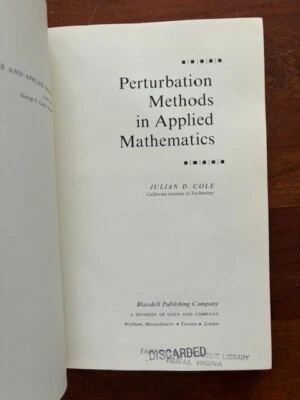 Perturbation Methods in Applied Mathematics by Julian Cole, 1968, ExLib - Image 1 of 2