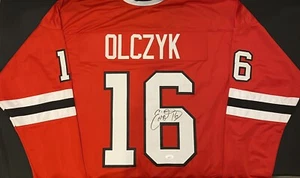 Eddie Olczyk Chicago Blackhawks signiertes Auto Pro Style Retro Trikot ~ JSA COA - Bild 1 von 5
