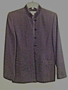 Vtg Lord & Taylor Wool Jacket Black Velvet Trim Mandarin Stand Up Collar Size 6P - Picture 1 of 6