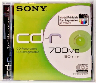 Sony CD-R CDQ80P Ink Jet Printable Recordable Blank CDR Disc 80MIN / 700MB - NEW - Image 1 of 4