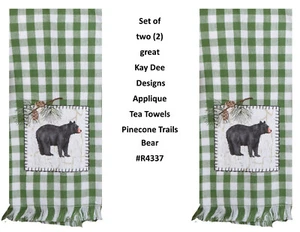 KAY DEE DESIGNS Tannenzapfen Bär appliziert R4337 karierte Geschirrtücher ~ 18"x28" Baumwolle - Bild 1 von 2