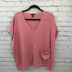 Eileen Fisher Top Womens Extra Large Pink Linen Casual Basic V-Neck Blouse