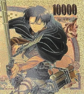 Levi Ackerman Attack On Titan 24kt Gold Banknote Anime Manga Bookmark - Picture 1 of 3