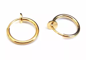 CLIP-ON EARRINGS SMALL HOOP PLATED GOLD OR SILVER TONE 0.50 INCH HALF INCH - Picture 1 of 8