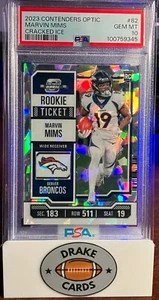 Marvin Mims 2023 Contenders Optic Rookie Cracked Ice Prizm /22 PSA 10 Gem Bronco - Bild 1 von 1