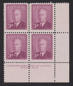 1949 Canada SC# 286 LR King George VI - Plate No. 13 Plate Block M-NH Lot# 004 - Picture 1 of 2