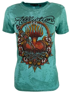 Affliction Women's T-Shirt Queenie Rae Biker Tattoo - Picture 1 of 10