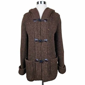 Vintage Brown Speckled Wool Hooded Sweater Coat Toggle Closure Made in England - Picture 1 of 9