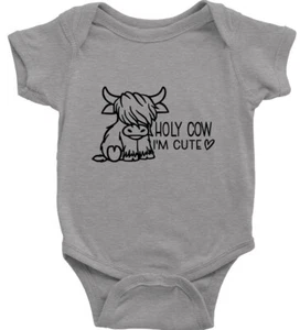Holy Cow I'm Cute Baby Bodysuit One Piece Cow Boy Tee Romper Retro Funny Cow - Picture 1 of 15