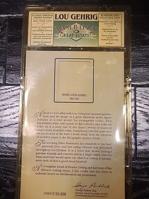 Lou Gehrig Rare Classic Letter Print Reproduced to Museum Standards 08669/30000 - Image 1 of 4