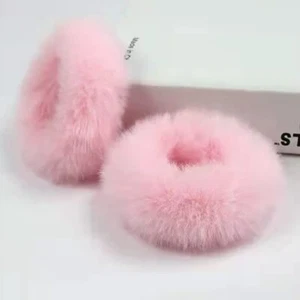 Faux Fur Hair Scrunchies Pom Pom Hair Tie Furry Hair Bands with Faux Rabbit F... - Picture 1 of 8